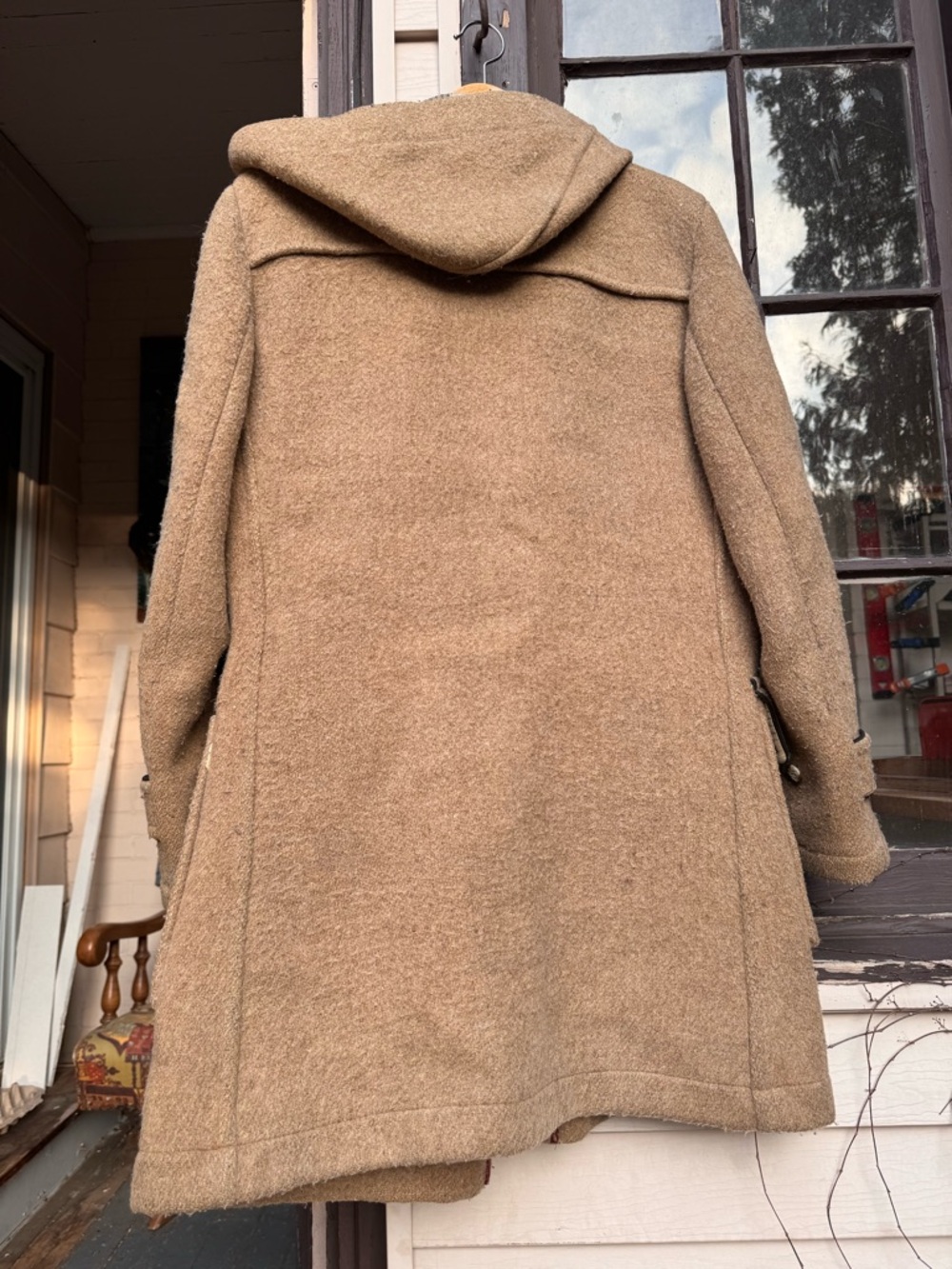 Camel Wool Toggle Duffle Coat with Hood - Picture 4 of 8